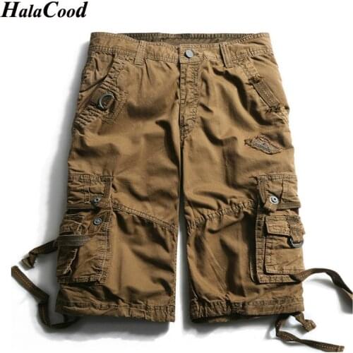 HALACOOD Fashion Sexy Quality New Summer Calf-Length Cargo Mens Cotton Shorts Multi-pocket Solid Male Puls Size Beach Shorts Fat