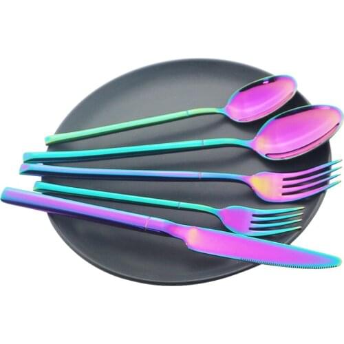 Multicolor Cutlery Set Stainless Steel Dinnerware Set Knife Dessert Fork Coffee Spoon Tableware Kitchen Flatware Silverware Set