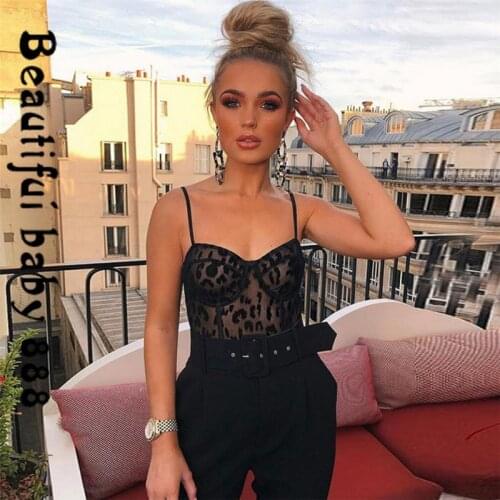 2020 new spring autumn hot sale sleeveless Elegant bodysuit sexy Low-cut perspective collocation bodysuits Slim Soft jumpsuit