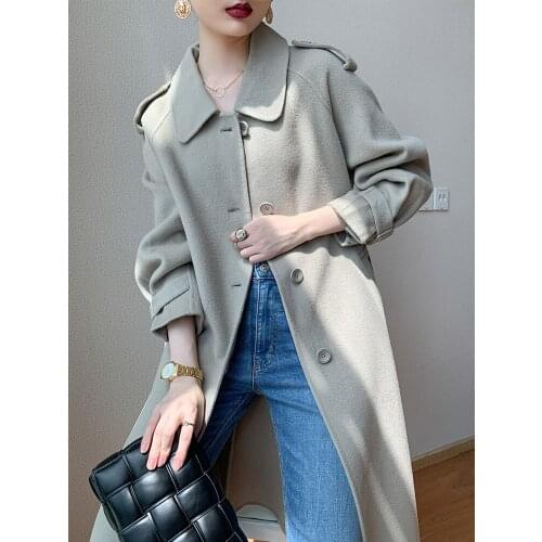 Autumn and Winter 2021 New Double Faced Cashmere Wool Coat Autumn and Winter Lovely Lapel Slim Single Breasted Coat Womens