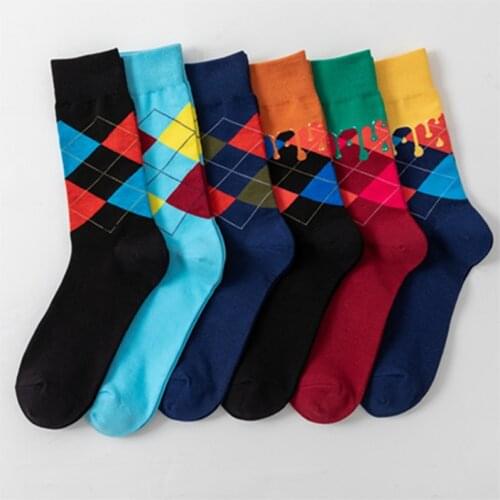 Autumn 1 pair Black Plaid Funny Cotton Socks Happy Individuality Women Men Fashion Sock Antifriction Breathable Socks