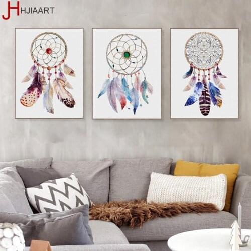 Retro Indian Dreamcatcher Feather A4 Poster Nordic Living Room Wall Art Print Picture Home Deco Canvas Painting No Frame