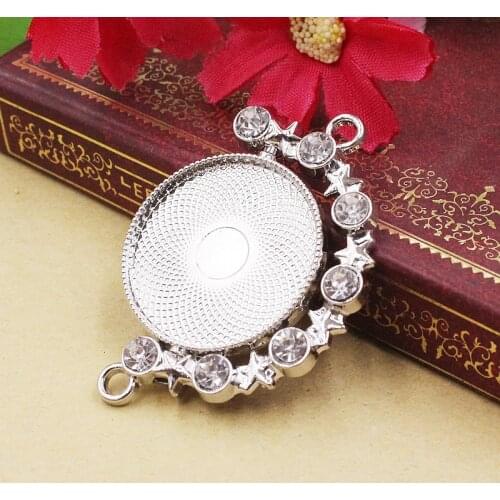 Fit 25mm Rotatable Round Pendant Base Blank With Rhinestones Metal Filled Frame Bezel Settings 5pcs/lot K05456