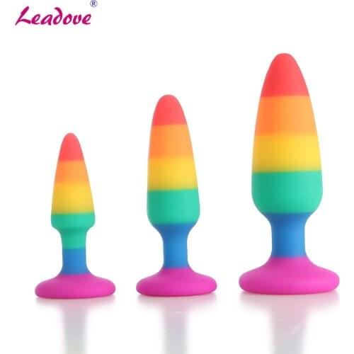 Rainbow Soft Silicone Anal Butt Plug Unisex Sex Stopper 3 Size Unisex Sex Stopper Sex Toys for Men Women Anal Trainer GS0488