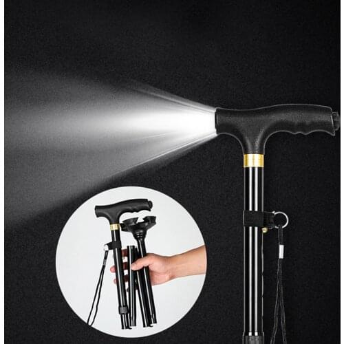Adjustable Folding Cane Collapsible Portable Walking Stick for Men and Women with LED Light Comfy T Handle