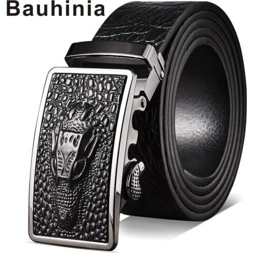 Bauhinia brand new mens leather crocodile pattern head layer cowhide automatic buckle casual business versatile belt
