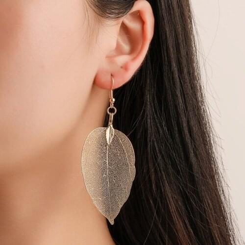 1 Pair Fashion Bohemian Long Hollow Metal Earrings Unique Natural Real Leaf Big Earrings For Women Jewelry Gift Dangle Earrings