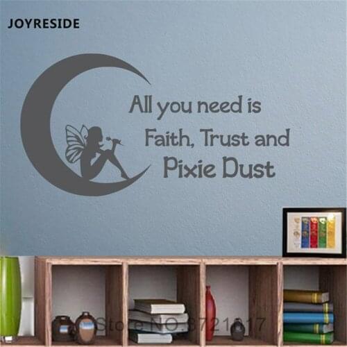 JOYRESIDE Fairy Wall Moon Decor Faith Trust And Pixie Dust Sticker Decals Vinyl Bedroom Living Room Home Design Art Murals A1202