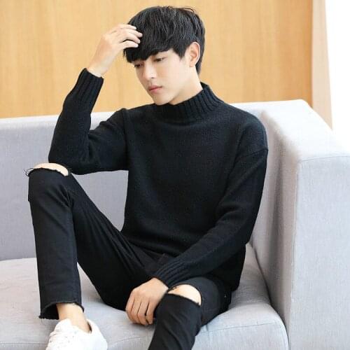 Boys Oversized Sweaters Korean Cute Black Long Sleeve Sweater Plus Size Turtleneck Men Ribbed Top Thick Pullover Male Knitwear