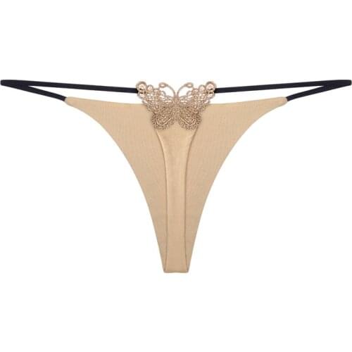 New Double-Layer Thin Strap Sexy Thong Butterfly Embroidery Low Waist Sexy Bikini Pure Cotton T-Shaped Panties panties sexy