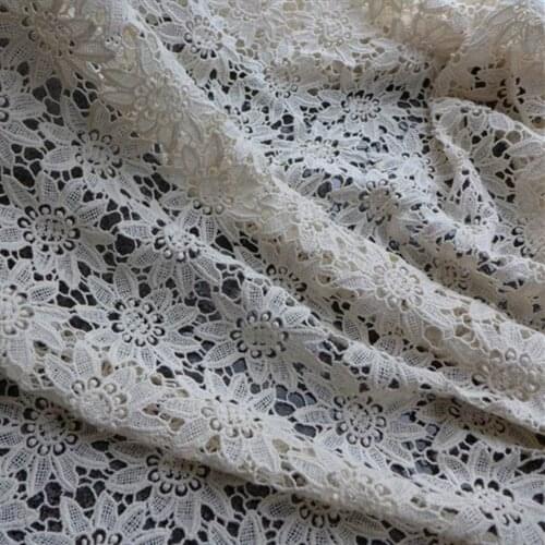 Beige Cotton Fabric Sunflowers Embroidery Lace Fabric Hollow Floral Guipure Lace Fabric for Party Dress Summer Dress 1 Yards/Lot