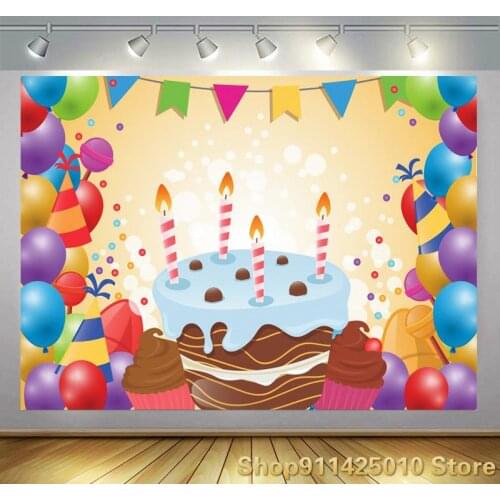Cake Balloon Hanging Flag Girl Birthday Party Decor Photography Studio Custom Background Photo Kids Room Dress Up Vinyl Backdrop
