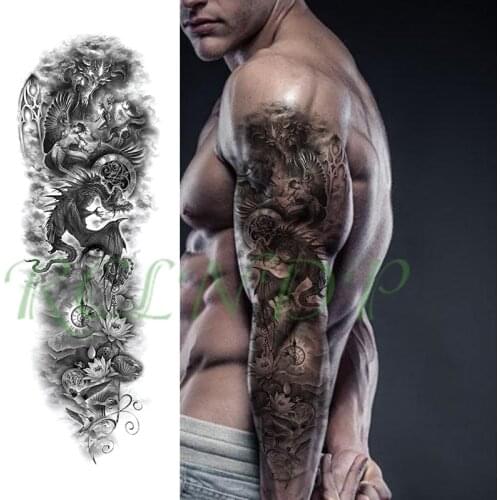 Waterproof Temporary Tattoo Sticker monster angel fighting pocket watch lotus full arm fake tatto flash tatoo for men women girl