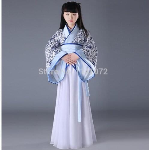 High Quality Chinese Child Costume Hanfu Clothes Blue and White Children Clothes of Tang Dynasty Costumes Kids Ancient Clothes