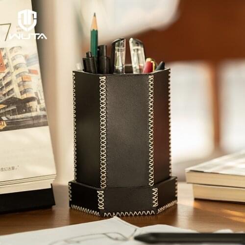 WUTA763 Leather Pen Pot Cup Semi-finished Hexagon Pen Holder Leather Kit Desktop Decorate Stationery Container DIY Christma Gift
