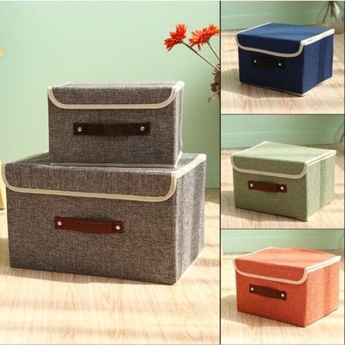 Cotton Linen Storage Box With Lid Folding Cabinet Clothes Organizer Kids Toys Snacks Sundries Storage Basket Laundry Basket