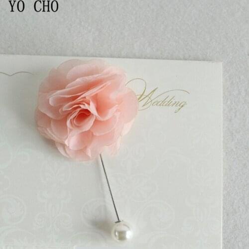 YO CHO Artificial Flower Boutonniere Men Suit Brooch Pins Wedding Groom Boutonniere Woman Corsage Pearl Decor Wedding Supplies
