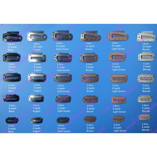 Free shipping100pcsD.brown 2.8cm 6teeth hair snap wig clips for machine wefted/weaving extensions professional salon accessories