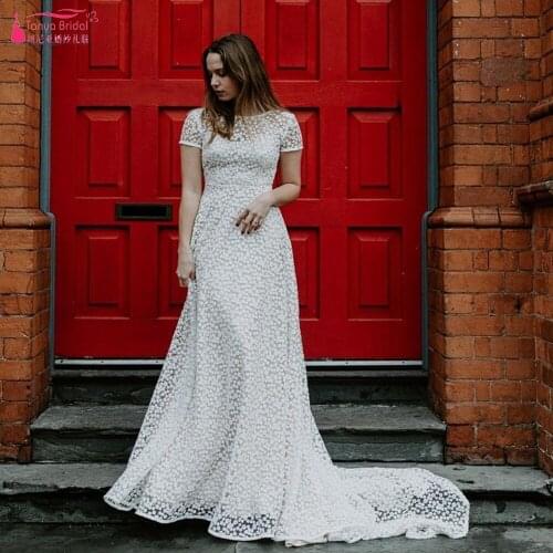 Cap Sleeve Lace Wedding Dresses A Line Boho Bridal Gowns Backless Elegant Vestido de Noivas ZW489