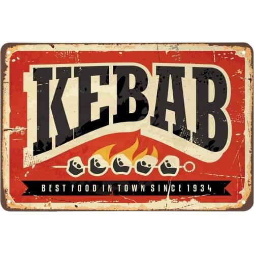 Kebab Tin Sign,Delicious Meat Food Restaurant Best Food in Town Vintage Metal Tin Signs for Cafes Bars Pubs Shop Wall