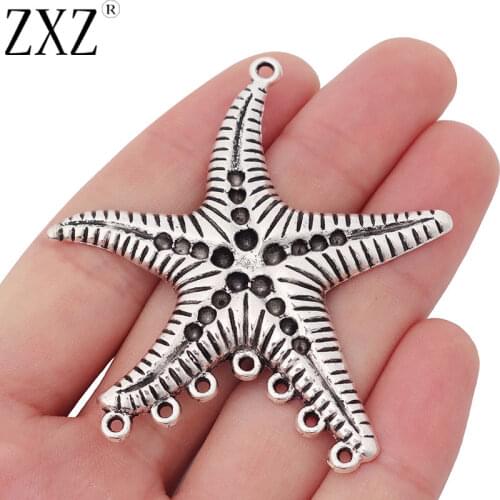 ZXZ 5pcs Large Starfish Chandelier Connectors Charms Pendants for Necklace Earring Making 61x56mm