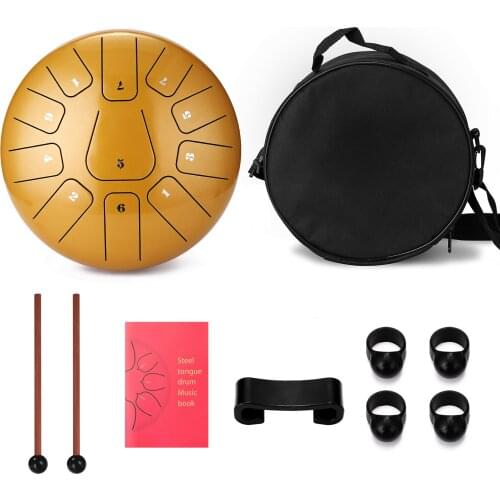 10 inch 11-Tone Steel Tongue Drum Hand Pan Drums with Drumsticks Percussion Musical Instruments