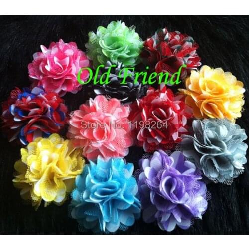 180pcs/lot 12colors, 2" Mini Chevron chiffon Mesh Flowers hair accessory In stock free shipping