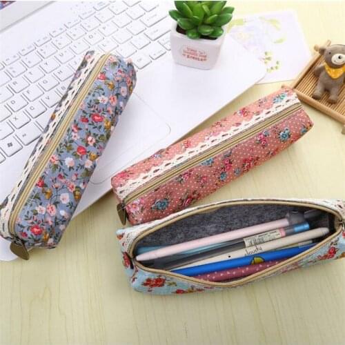 Free shipping 20pcs/lot Retro broken flower series multi-purpose pencil bag canvas large capacity zipper bag wholesale