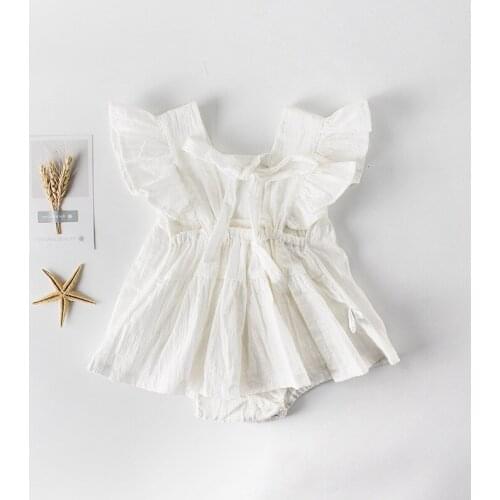 2021 Summer New Baby Girl Flying Sleeve Mini Dress Cotton Toddler Romper For Girls Jumpsuit Bodysuit 0-2 Years Old