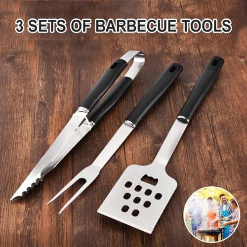 3pcs BBQ Grill Stainless Steel Tool Set Accessories Grilling Kit Camping Kitchen Barbecue BBQ Spatula Fork Clip Utensil GQ