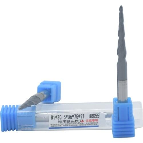 55°R1*30.5*D6*75*2T Taper Ball End Milling Cutter Two Edge Carbide End Milling Cutter