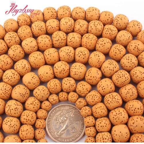 8,10,12,14mm Sponge Beads Round Yellow Lava Rock Volcanic Stone Spacer Beads for DIY Accessories Necklace Jewelry Making 15"