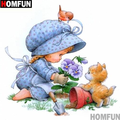 HOMFUN Full Square/Round Drill 5D DIY Diamond Painting "Baby cat flower" 3D Diamond Embroidery Cross Stitch Home Decor A19952