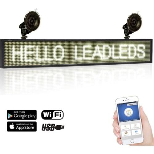 82CM Led Car Sign White Message Board Scrolling Multi Languages Phone Program DC12V 2 Meters Cable Suckers Including