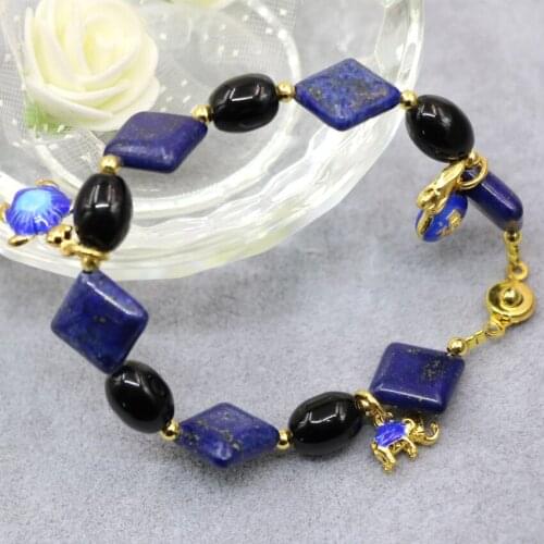 High quality natural blue lapsi lazuli stone 14mm square beads bracelet agat cloisonne new fashion jewelry 7.5inch B2960