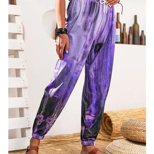 Wholesale Summer New Vintage Boho Loose Pants High Waist Gradient Long Women Trousers Casual Lady Holiday Beach Purple Pants