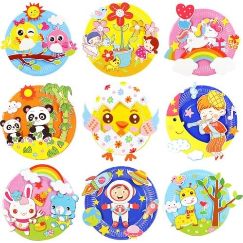 Paper Disc Painting Kindergarten Material Package Plate Sticker Painting Children Puzzle Creative Handmade Kids DIY Paper Plate