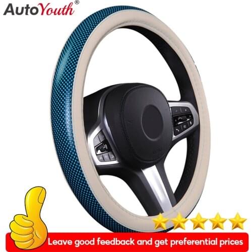 Blue Fashion Wave Point Steering Wheel Cover, Universal 15inch, Leather,Breathable,Anti-Slip,Warm in Winter and Cool in Summer