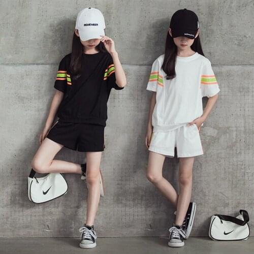 Teen Girls Cotton Sports Clothes Set Kids Girl Outfits 2021 Summer Girl Clothes Cotton T Shirt + Shorts Hot Pants Sets 2PCS