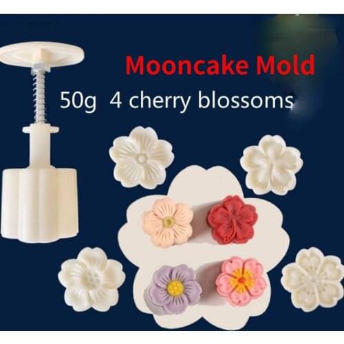 50g Three dimensional Cherry Blossom Flowers Set DIY Mooncake Tools Plastic Pastry Cake Plungers Hand Press Mooncake Baking Tool