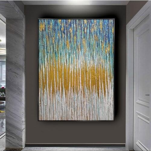 Hot sale vertical abstract oil painting handmade gold foil painting thick oil texture canvas painting modern home decoration art