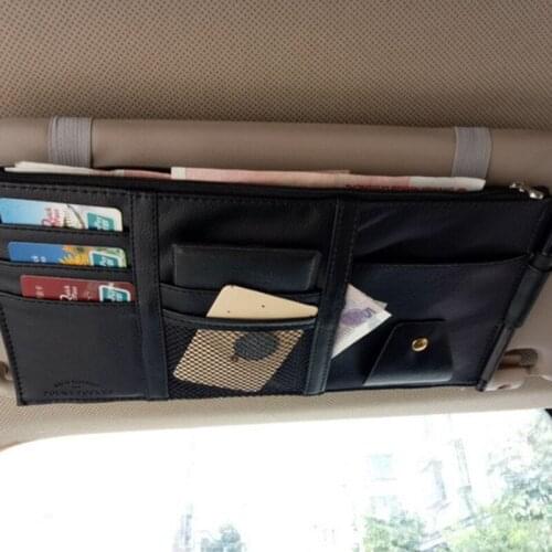 PU Leather Car Sun Visor Storage Hanging Bag Multi-function Eyeglasses Clip For Organize Credit Card Cash and Phone Pouch