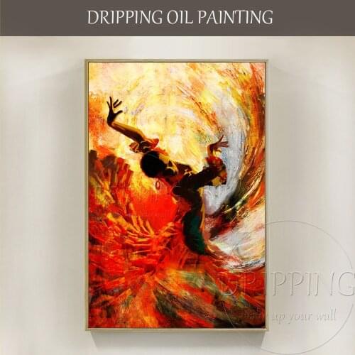 Free Shipping Artist Hand-painted Flamenco Dance Oil Painting on Canvas Gorgeous Flamenco Dancer Figure Oil Painting for Decor