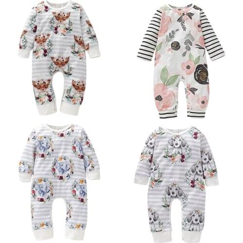 2020 New Hot Fashion Newborn Baby Girl Boy Kid Flower Striped Jumpsuit Autumn Winter Clothes 0-18M ropa de bebe