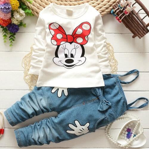 Girls Clothing Suit Casual Cotton Full Sleeve Spring Suit Girl Minnie Baby Girl Clothes Shirt and Pants 2-piece Childrens Suit