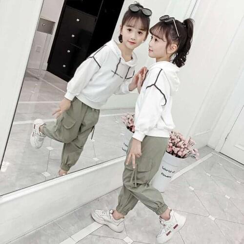 Girls Suits 2021 New Childrens Clothing Solid Color Letters Korean Two-Piece Spring Autumn Childrens Overalls