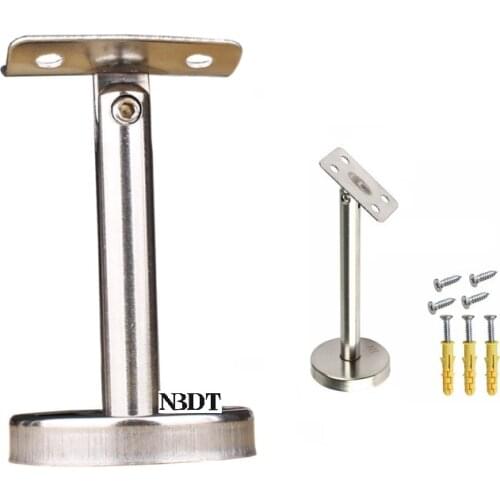 2Pcs 304 Stainless Steel Handrail Wall Floor Mount Straight Vertical Post Support Bracket Adjustable Flat Curve Plate Tray Screw