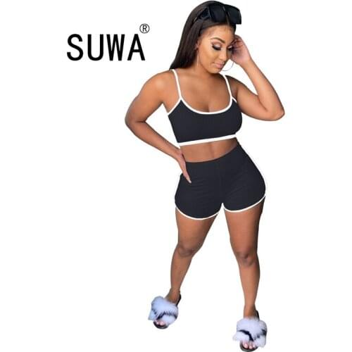 Summer Sexy Casual 2 Piece Matching Set Womens Suit Slim Fit Crop Top And Elastic Wasit Biker Shorts Matching Sets Clothing