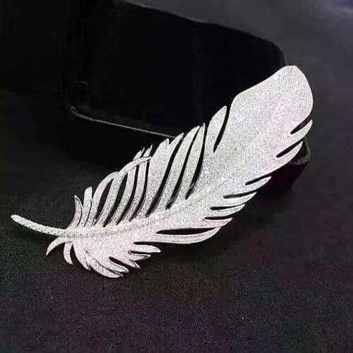 Designer Fashion 925 Sterling Silver Jewelry 3A Cubic Zirconia Party Feather Brooch