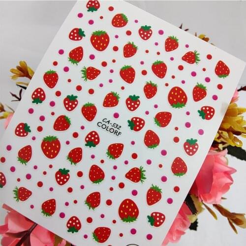 Peel Off Nail stickers 3D Art Sliders Cream Red Strawberry Nail Decoraciones Foil Self adhesive Design Manicure Accessories